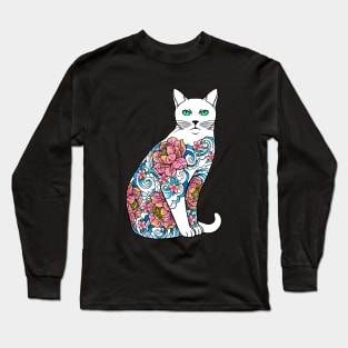 Cat In Lotus Tattoo Long Sleeve T-Shirt